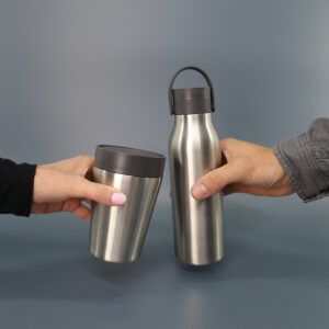 8oz Stainless Steel reusable Travel Mug with aquamarine green lid and 500ml stainless steel Reusable Water Bottle with aquamarine green lid Bundle